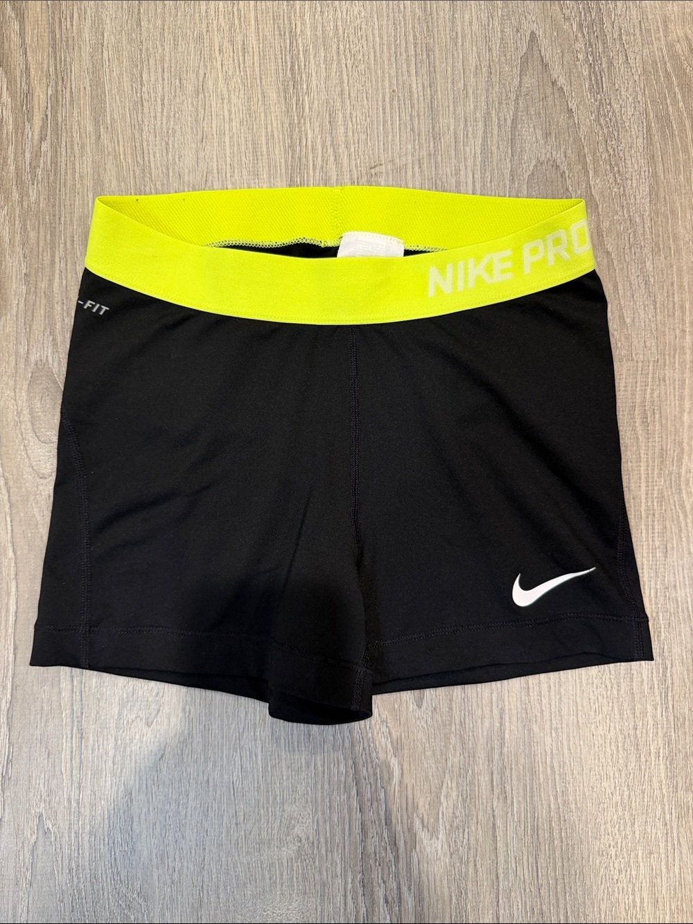 Nike Pro Black Athletic Shorts with Neon Yellow Waistband